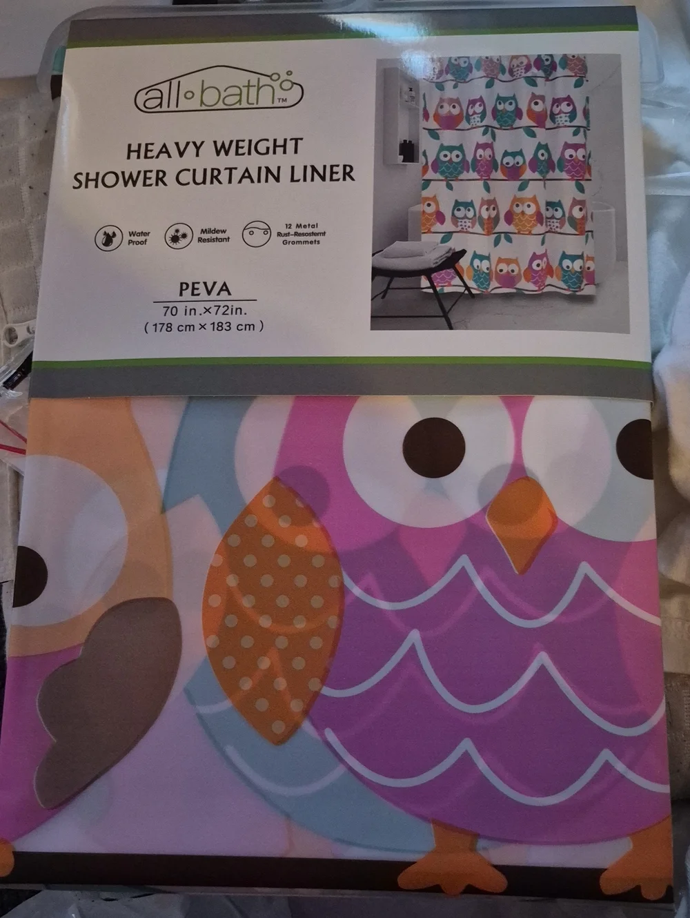 Heavy Weight PEVA Owl Shower Curtain Liner - Pink / Purple